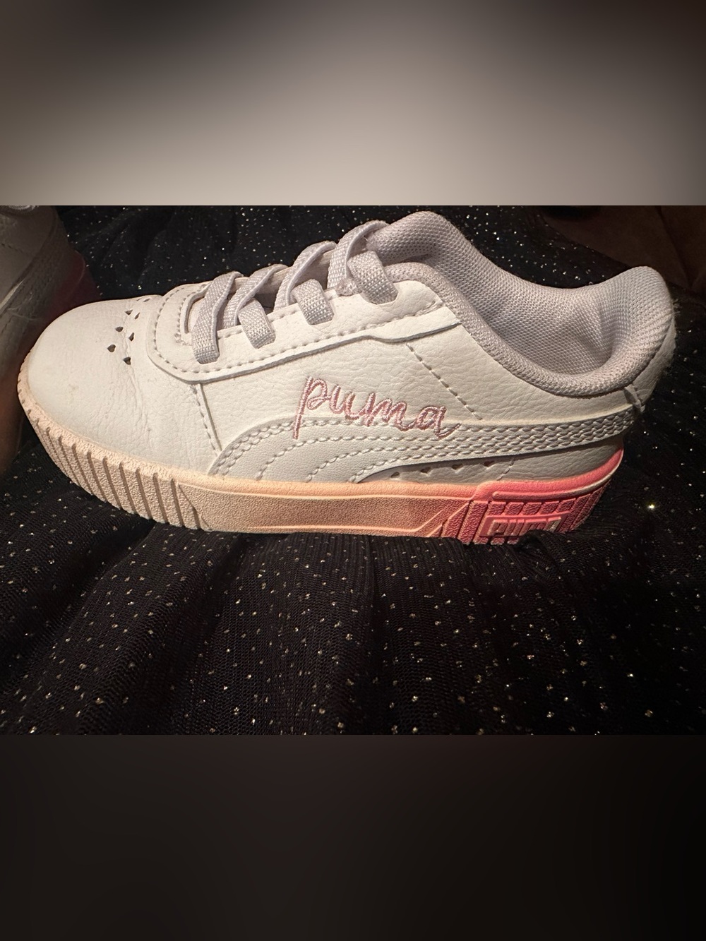 Puma Kids White Sneakers with Pink Ombre Sole
